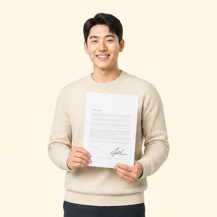회생 중 장기렌트카 서면 견적서를 들고 있는 고객
